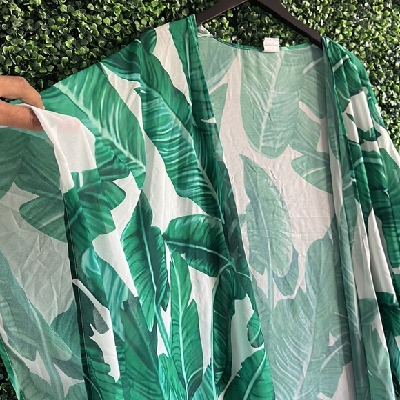 Chiffon Cover Up Open Front Beachwear Kimono Style Botanical Size Small - Picture 4 of 8